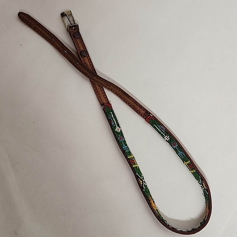 Colorful Vintage Native American Handcrafted Beaded Belt/Hat Band Size 26 - Picture 7 of 11